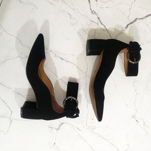 NORDSTROM :  black suede midheel block pumps